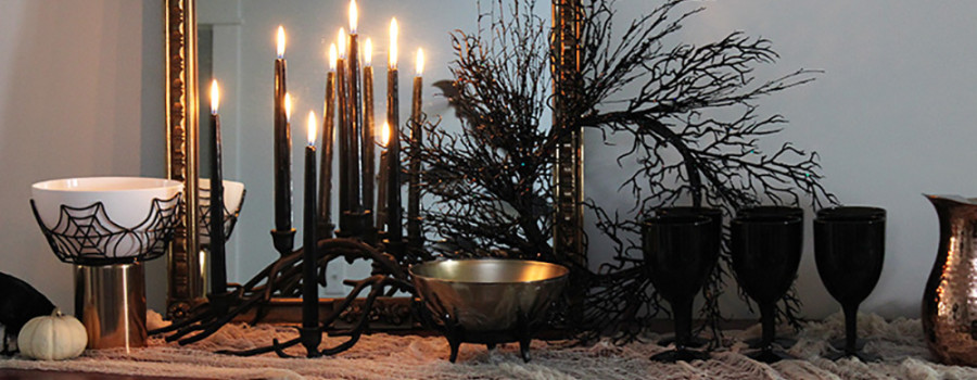 black candle and decorations