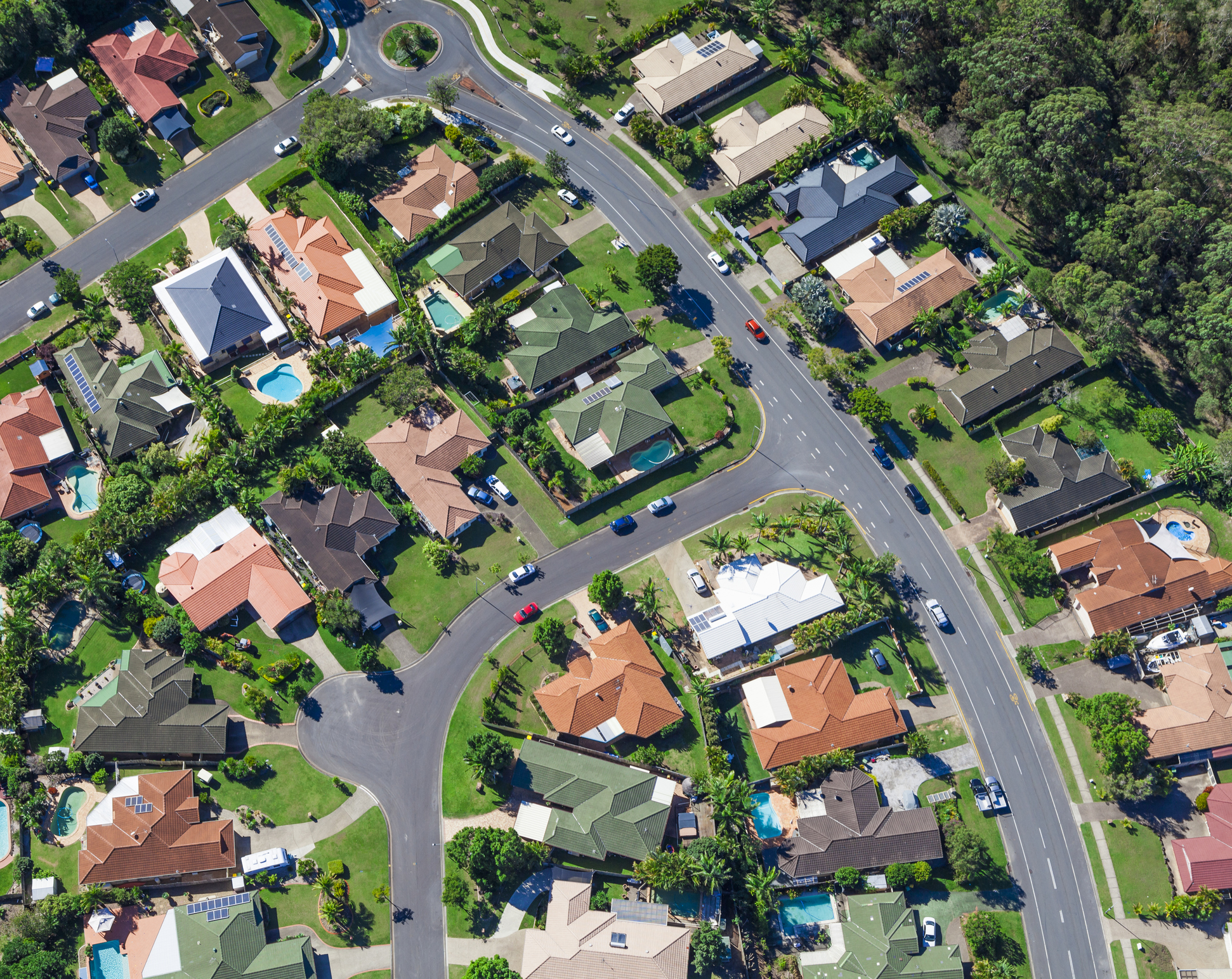 aerial view of a suburban houses