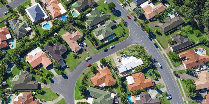 aerial view of a suburban houses