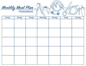 Monthly meal planning calendar