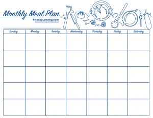 Monthly meal planning calendar